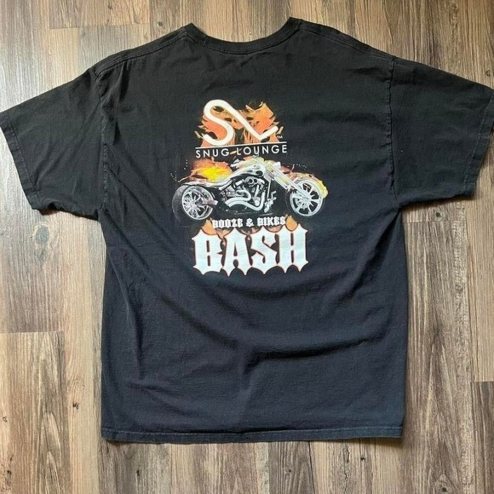 Hanes Snug Lounge Booze & Bikes Bash Motorcycle Graphic‎ T-Shirt Black XL